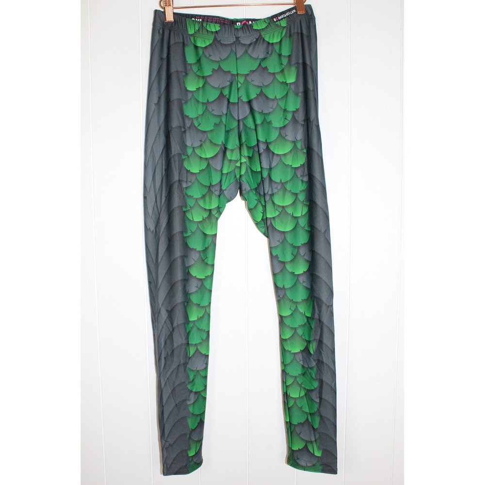 Bombsheller Black Green‎ Leaf Design Leggings SZ 2X